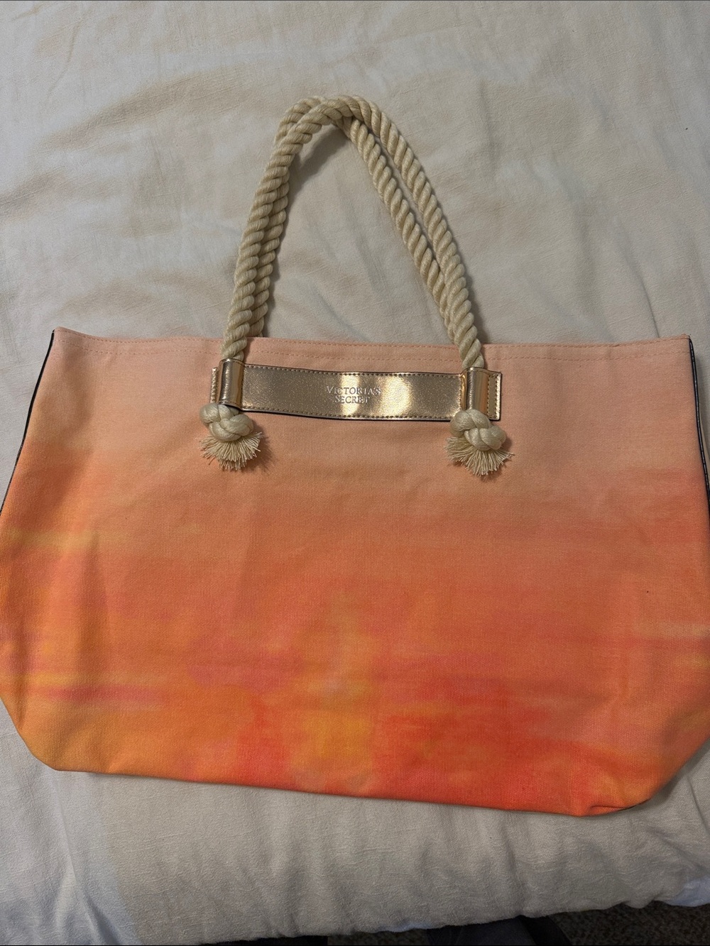 Victoria's Secret Ombre Orange Canvas Tote with Rope Handles-NWOT